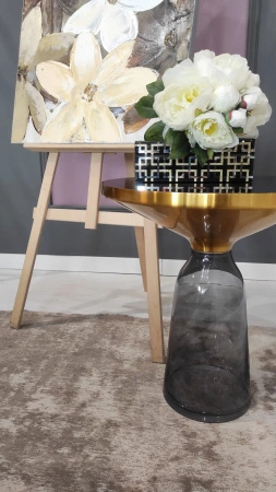 Stolik kawowy glamour Bottle Table 50/53cm szaro-złoty osadzony na szklanej nodze