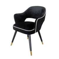 Krzesło Nizza 61/62/80cm tapicerowane czarnym welurem z białą lamówką