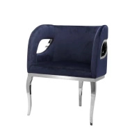 Fotel welurowy Morello 55/59/78cm ciemnoniebieski na srebrnych nóżkach