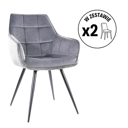 Zestaw 2 krzeseł Lilia Velvet szary