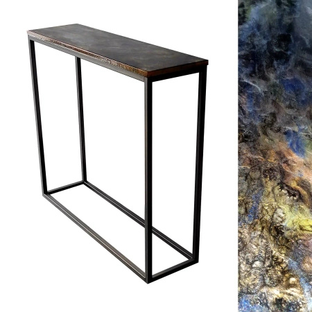 Konsola "12" 90/25/82cm z blatem z żywicy epoksydowej industrialna metalowa