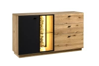 Komoda dębowa Corena 140x82 cm z oświetleniem LED - 3 szuflady, szkło, grafit