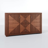 Komoda 185 cm pełna z intarsją dąb kasztanowy CUBE