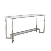 Konsola Yara Silver 45/78/160cm wykończona w srebrze z dwoma szklanymi blatami