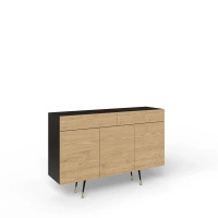 Komoda na nóżkach 4-drzwiowa czarny/dąb naturalny 150x100x41 cm Kartagena