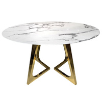 Stół okrągły Veneto z białym marmurowym blatem i złotymi chromowanymi nóżkami 130/130/76 cm