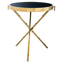 Stolik kawowy Musa 60/60/52cm ze szklanym ciemnym blatem i ozdobnymi kołatkami złoty