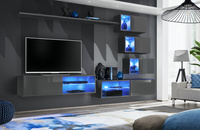 Meblościanka Switch XXIV grafit połysk z trzema witrynami LED