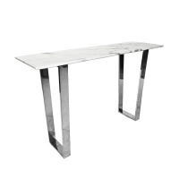 Konsola Madera 36/76/122cm w stylu glamour z białym marmurowym blatem o srebrnym stelażu