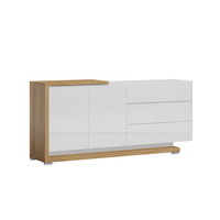 Komoda minimalistyczna biały połysk/dąb naturalny 205x94x46 cm PORTO STANDARD