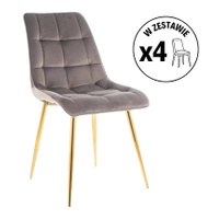 Zestaw 4 krzeseł Chic Złoty Velvet szary